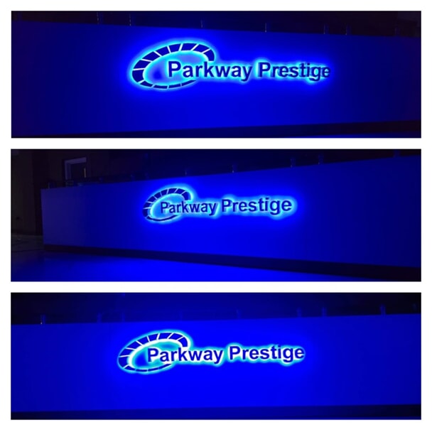 A collage of the RGB remote controlled Parkway Prestige signage.